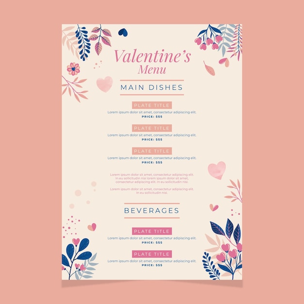 Valentine's day menu template