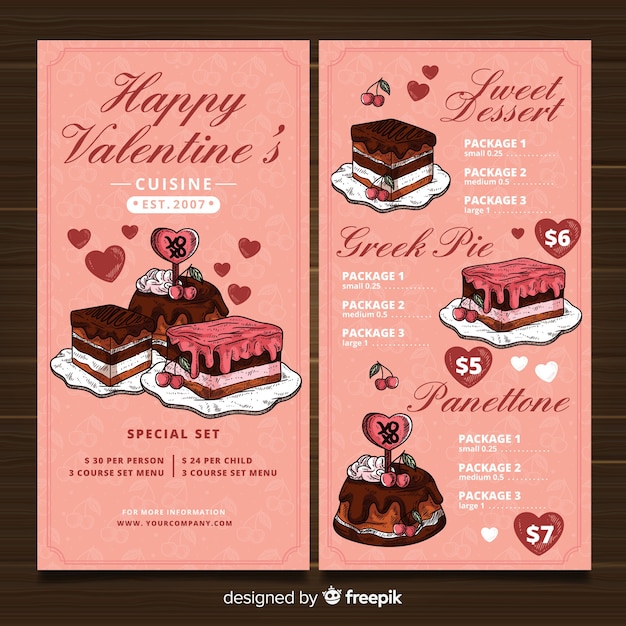 Free Vector valentine's day menu template