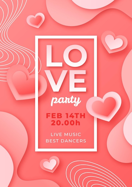 Valentine's day party flyer template paper style