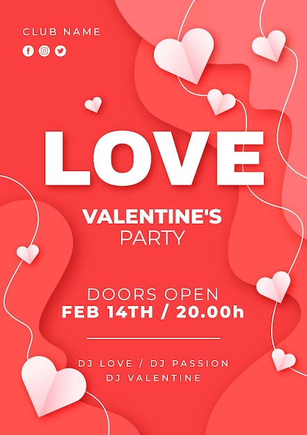 Valentine's day party poster in paper style