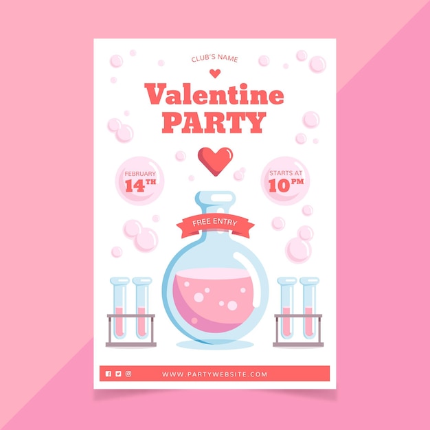 Valentine's day party poster template in flat design