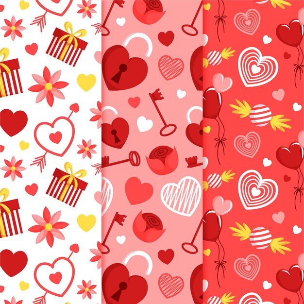 Valentine's day pattern pack flat design