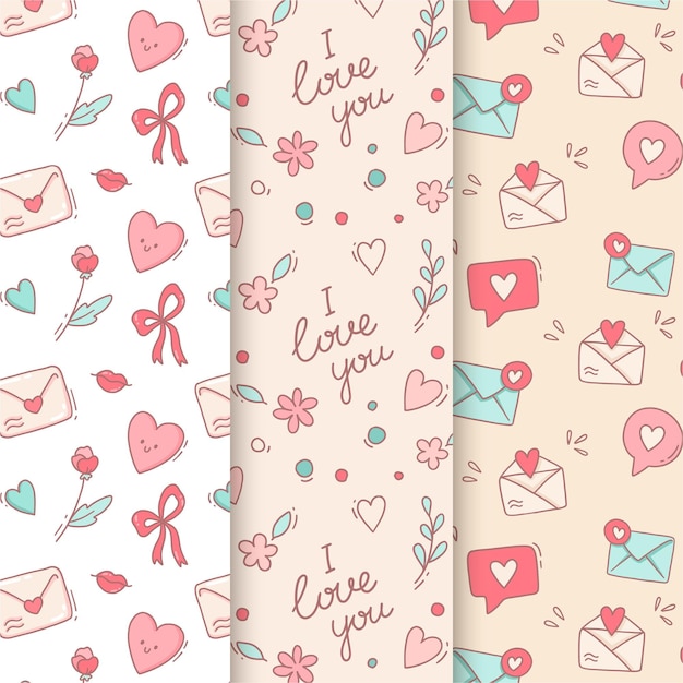 Valentine's day pattern pack with drawings