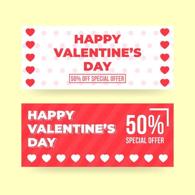 Valentine's day sale banners in flat design