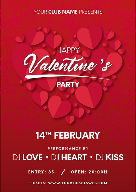 Valentine's party poster with hearts ready to print