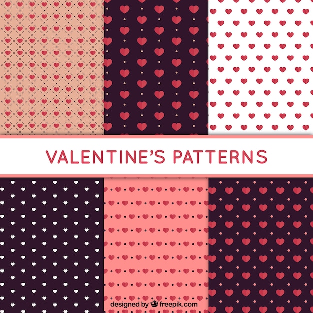 Free Vector valentine's patterns with hearts in flat design