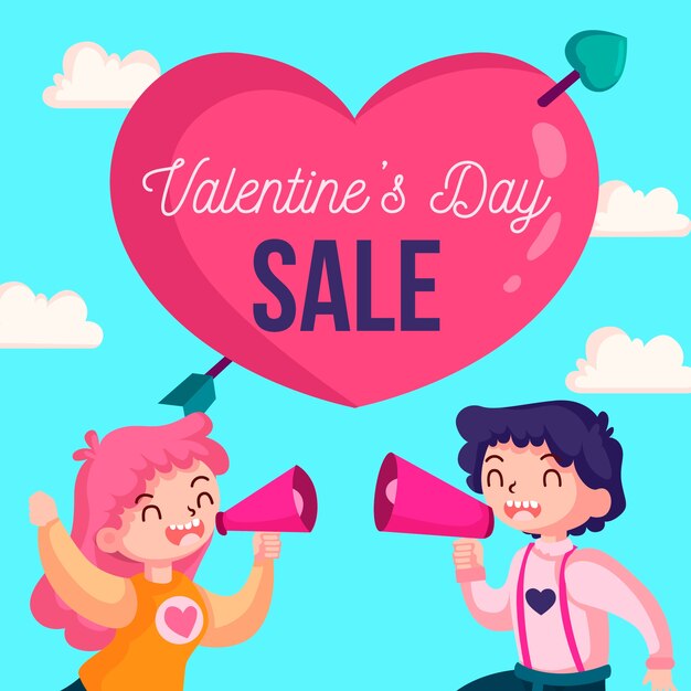 Valentine's sale with people holding megaphone