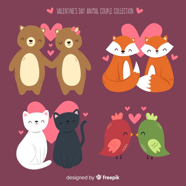 Valentine smiling animal couple collection