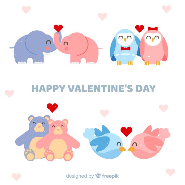 Valentine smiling animal couple collection