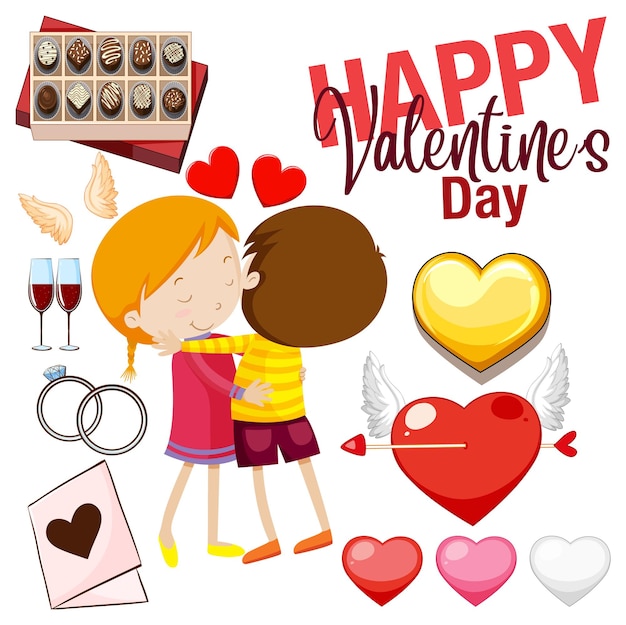 Valentine theme with boy and girl hugging