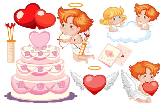 Free Vector valentine theme with cupid and cake