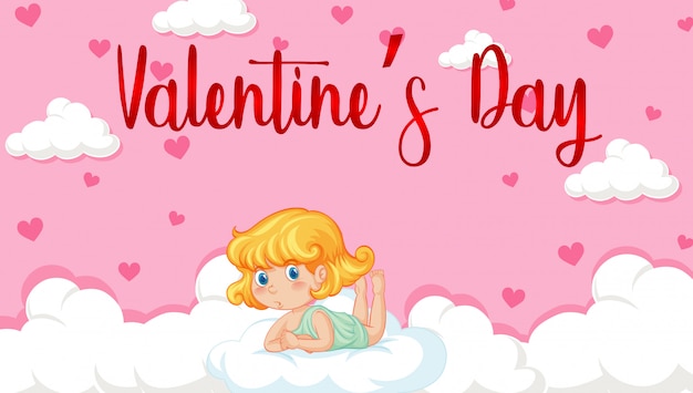 Valentine theme with cupid in pink sky