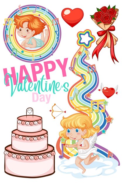 Valentine theme with cupid and rainbow