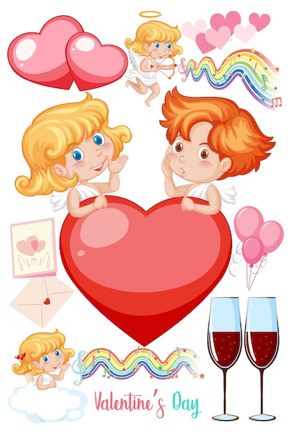 Valentine theme with cupid and rainbow