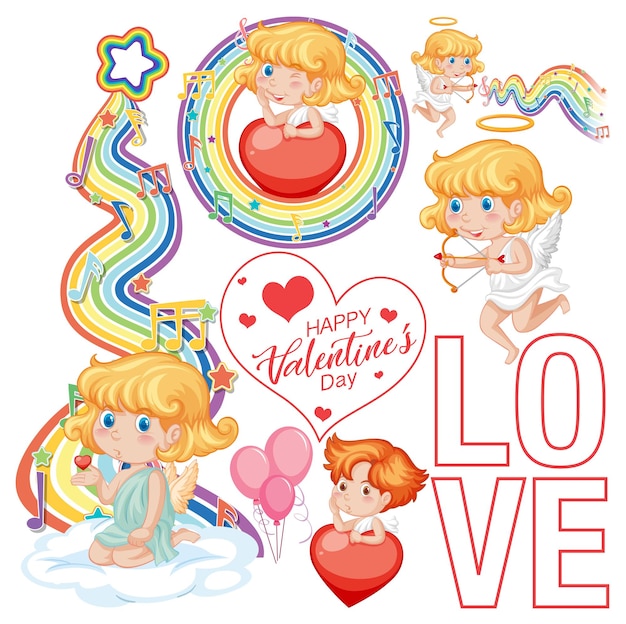 Valentine theme with cupid and rainbow