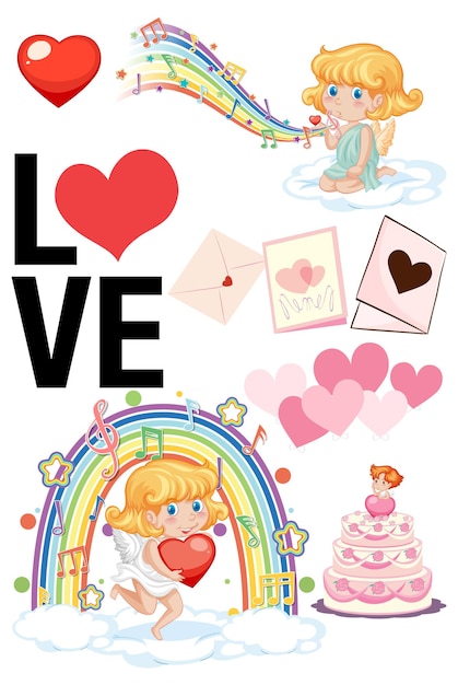 Valentine theme with cupid on rainbow