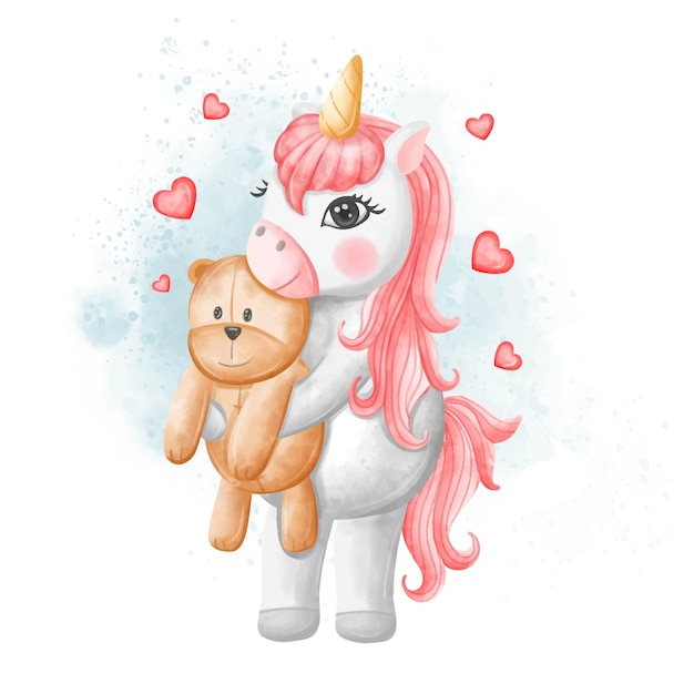 Free vector valentine unicorn carrying a teddy bear