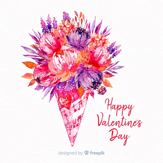 Valentine watercolor bouquet background