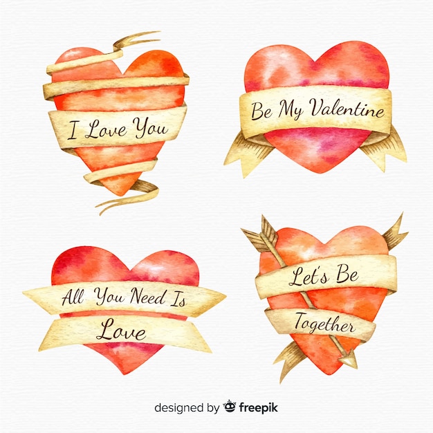 Free Vector valentine watercolor heart collection