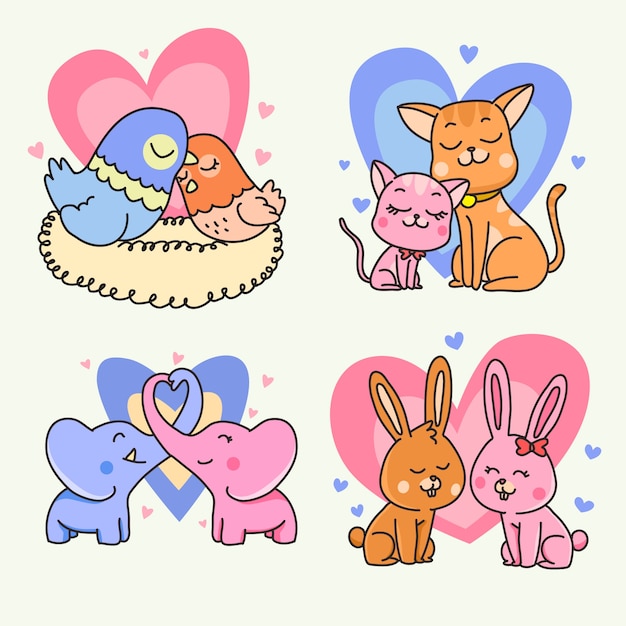 Valentines day animal couple collection design