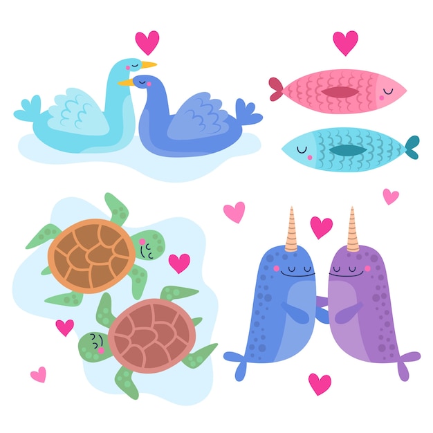 Free vector valentines day animal couple collection