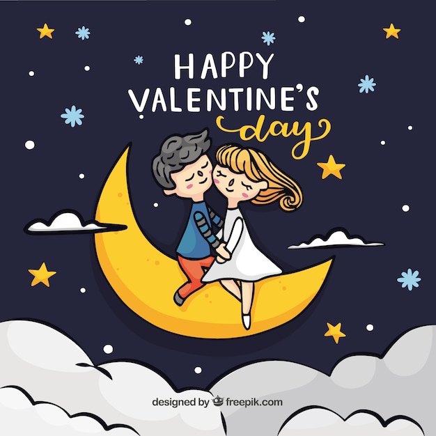 Free Vector valentines day background with couple on moon