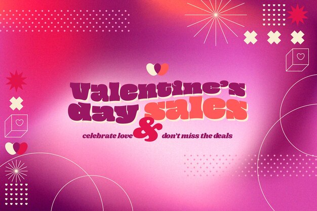 Valentines Day background with grainy gradient and flat elements