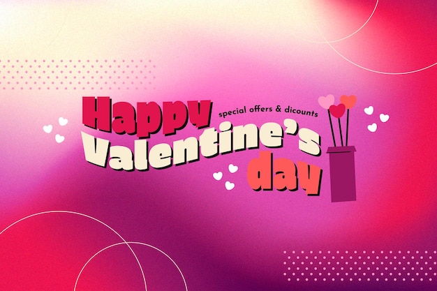 Valentines Day background with grainy gradient and flat elements