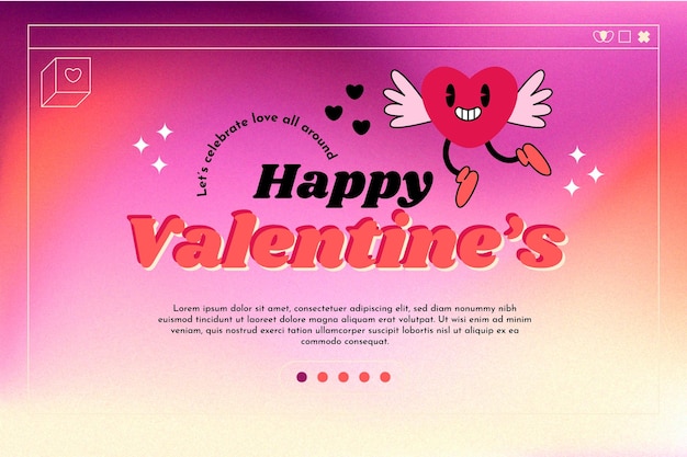 Valentines Day background with grainy gradient and flat elements