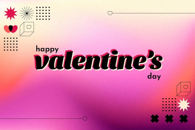 Valentines Day background with grainy gradient and flat elements