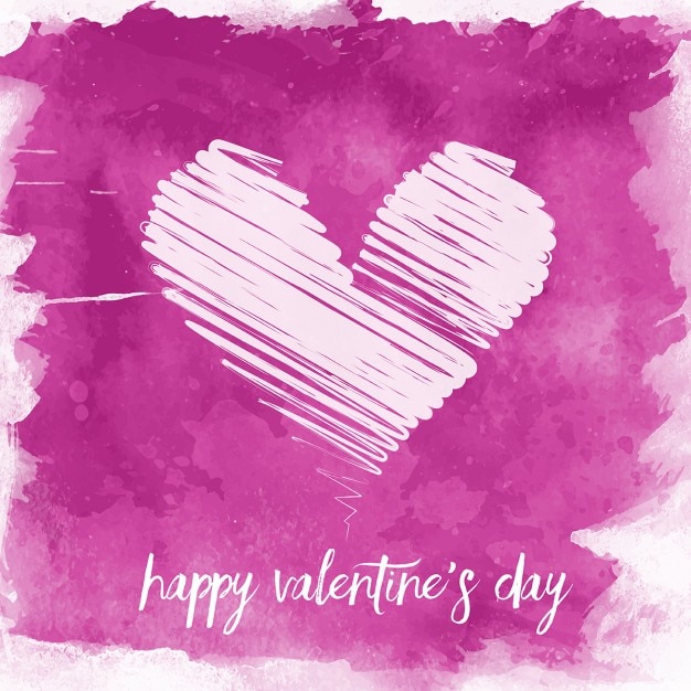 Free Vector valentines day background with watercolour effect and scribble heart