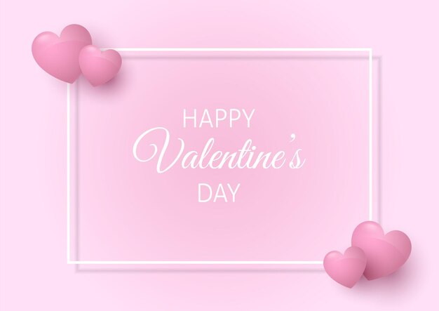 Valentines Day background with white border and pink hearts