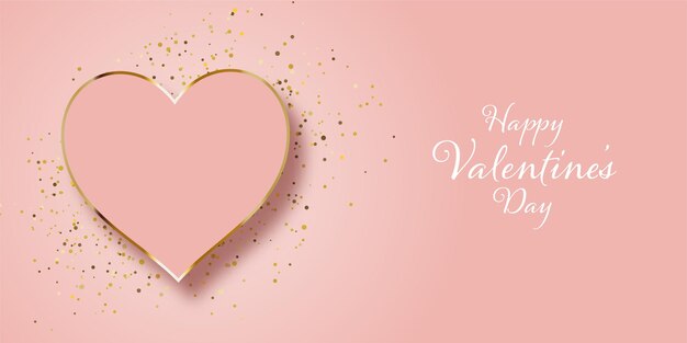 Valentines Day banner design with gold glitter and heart