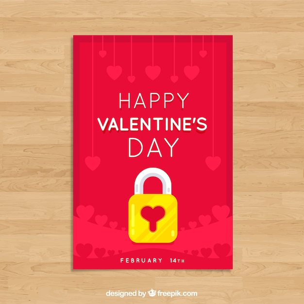 Valentines day card template with lock