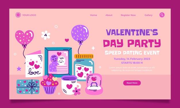 Valentines day celebration landing page template