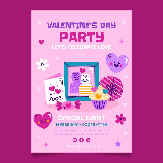 Valentines day celebration vertical poster template