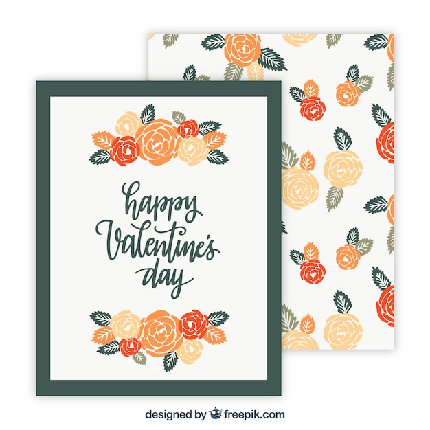 Free Vector valentines day frame design with roses and leaves