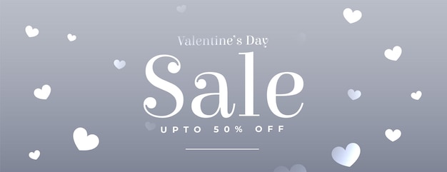 Valentines day gray sale banner with floating hearts