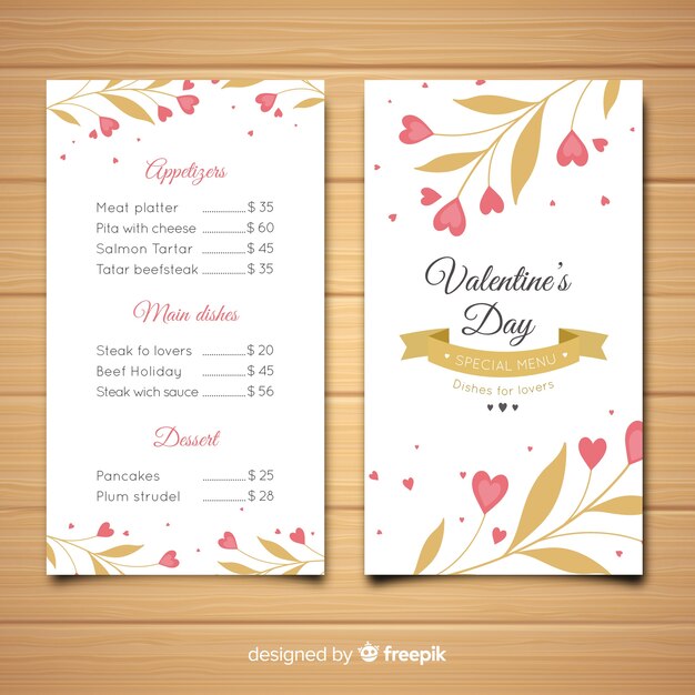 Valentines day menu template