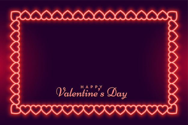 Free vector valentines day neon frame hearts greeting card design