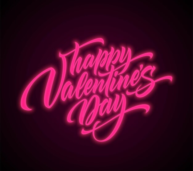 Valentines Day neon script lettering. Vector illustration EPS10