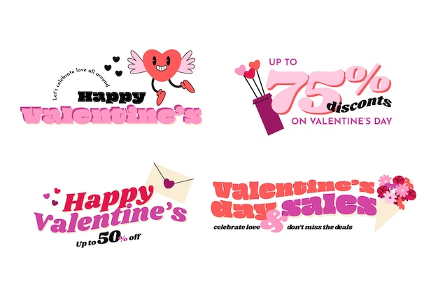 Valentines Day retro lettering stickers and labels collection