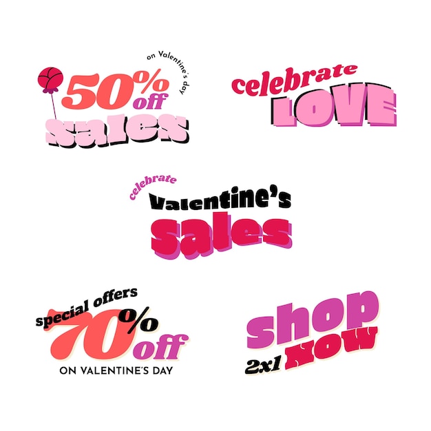 Valentines Day retro lettering stickers and labels collection