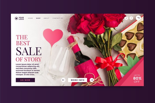 Free Vector valentines day sale landing page