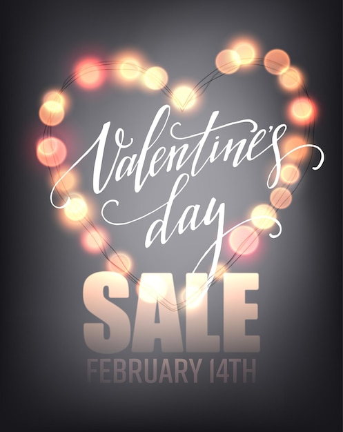 Free Vector valentines day sale, poster template on abstract background with hearts and bokeh circles. vector illustration eps10