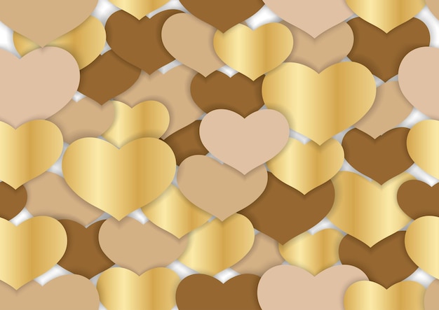 Valentines Day seamless vector background illustration with a 3-D gold heart pattern. 