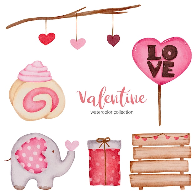 Valentines Day set elements branches, board, elephant and more.