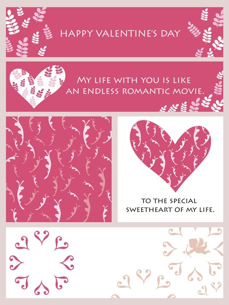 Valentines Day Vector Cards Set With Text Space Isolated On A Plain Background.