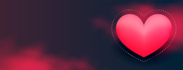 Free Vector valentines day web banner with 3d heart and red cloud fog