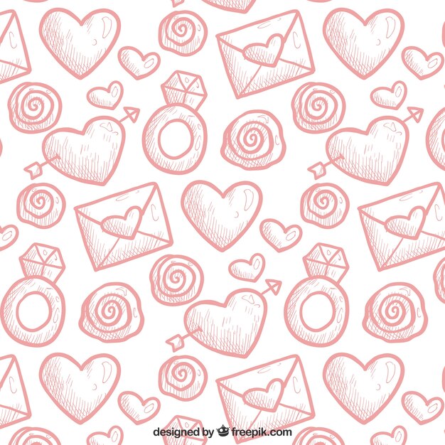 Valentines pattern in hand-drawn style